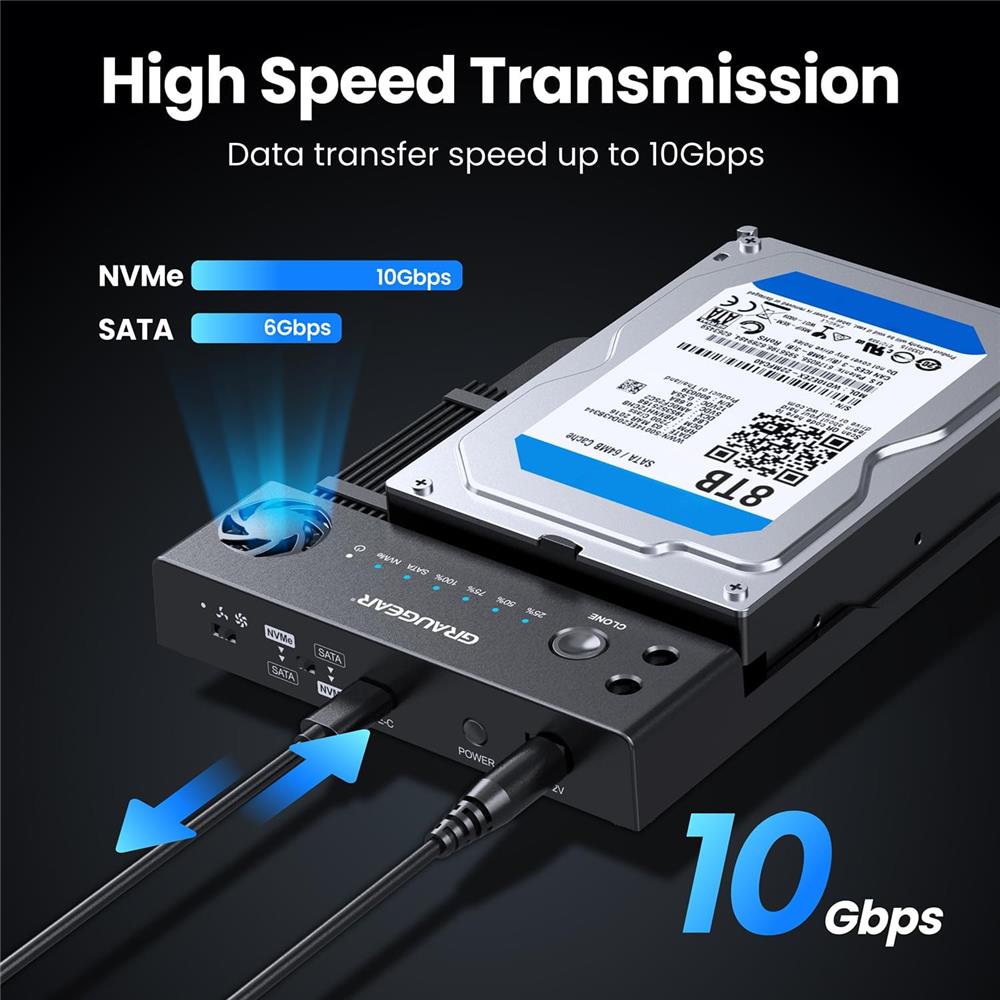 GRAUGEAR Bidirektionale Klonstation für M.2 SATA NVMe und 2,5 3,5 Zoll HDD SSD