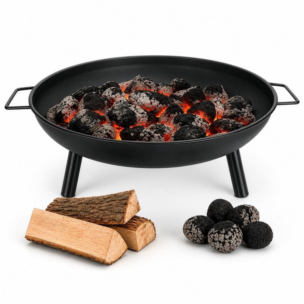 Adler AD 6819 Feuerschale Garten 58 cm, Stahl Feuerstelle Outdoor für Holz & Briketts, runde Gartenschale mit Griffen, 3 Standbeinen, hitzebeständig bis 500 °C, Matt