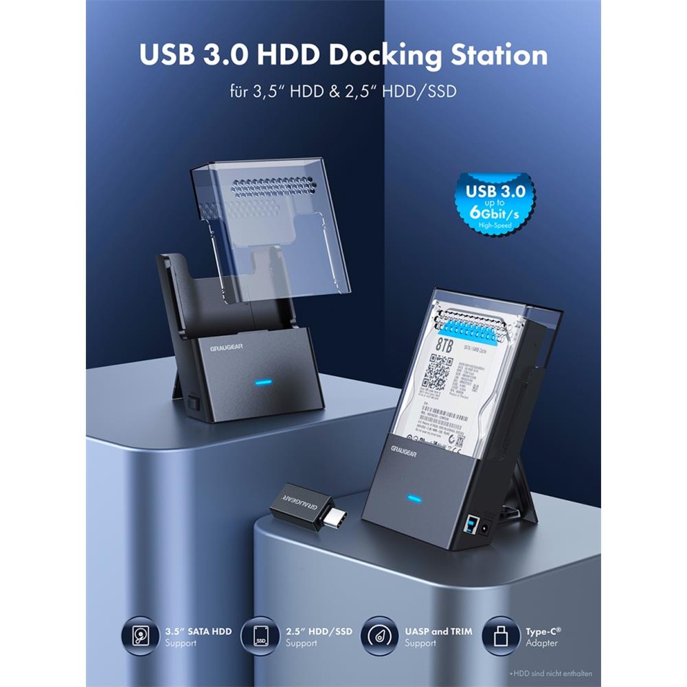 GRAUGEAR Festplatten Dockingstation G3502 AC für 2,5 und 3,5 Zoll HDD SSD