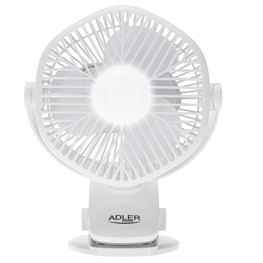 Adler AD 7335 Akku Ventilator mit LED Licht und Drehfunktion Weiß