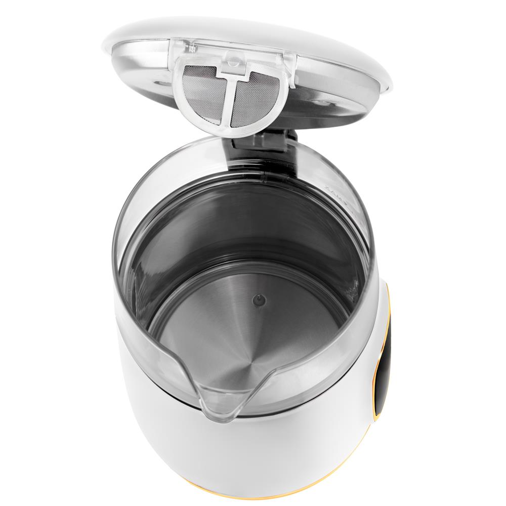 Adler AD 1305 Glas-Wasserkocher 1,7 L mit Temperaturwahl 40–100°C, LED-Display, Warmhaltefunktion 2 Std., 2200 W, Touch-Bedienung weiß gold