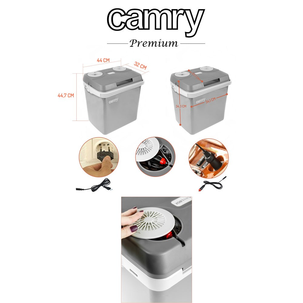 Camry CR 8082 Elektrische Kühlbox, 25 l, 12V/230V, Kühl- und Warmhaltefunktion, tragbar für Camping und Auto