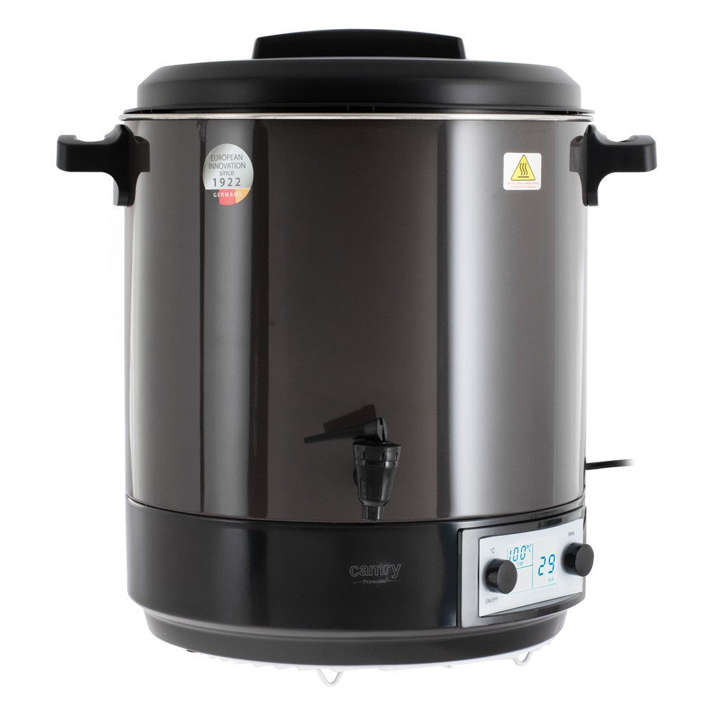 Camry CR 4537 Einkochautomat 28L mit LCD-Display, Edelstahl Einkochtopf mit Zapfhahn, Warmhaltefunktion, Timer 180 Min., 30-100 °C, Glühweinkocher, Getränkespender, 2600W