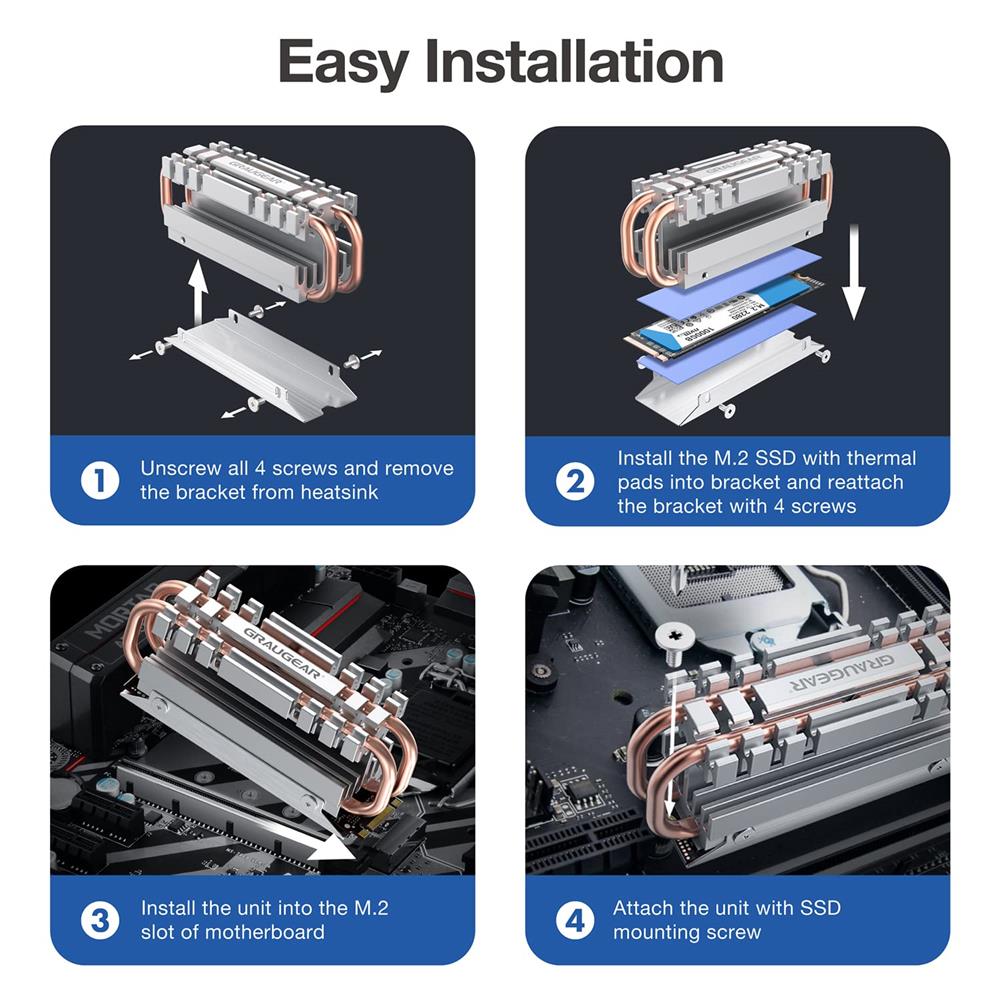 GRAUGEAR Passiver Heatpipe Kühler für M.2 2280 SSD lautlos