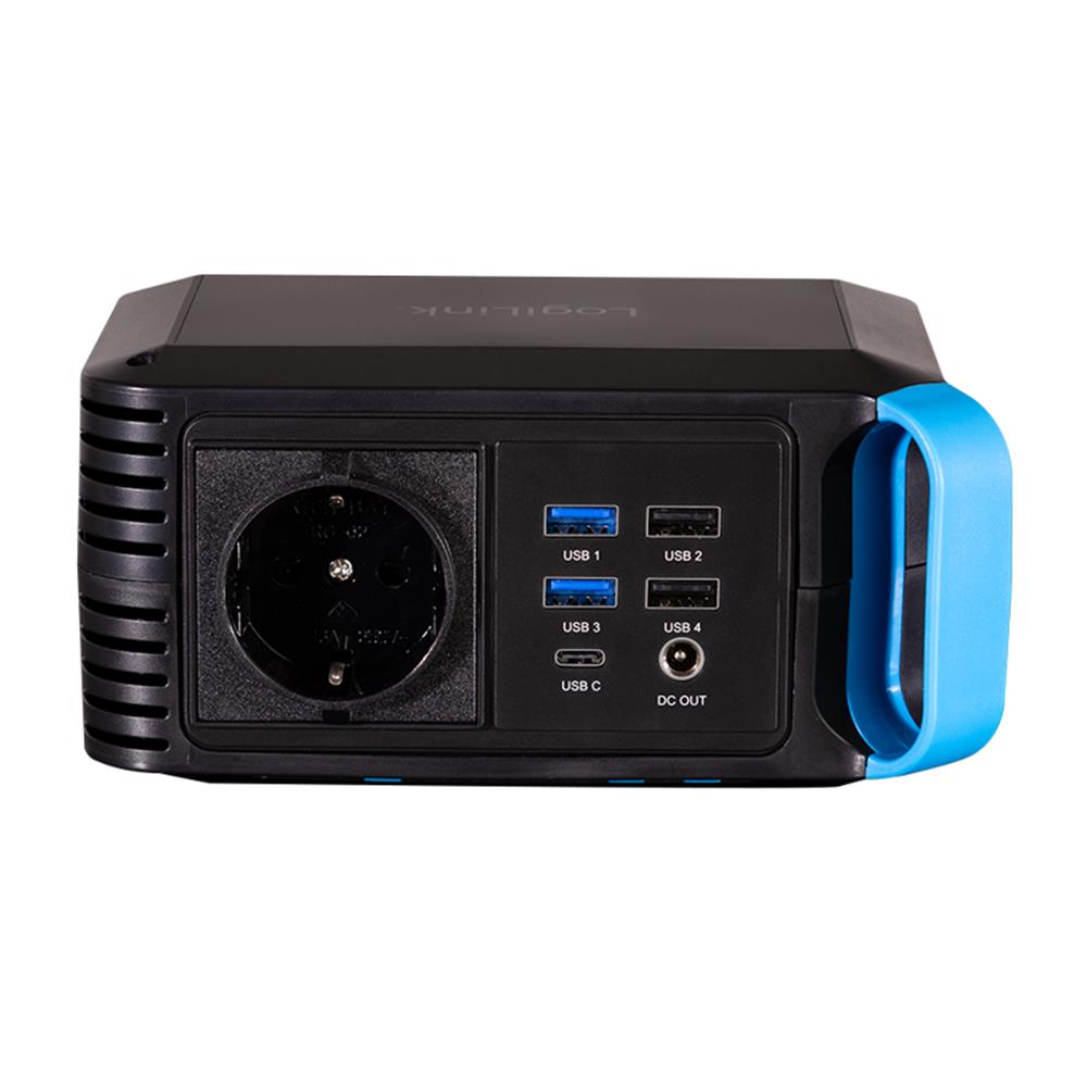 LogiLink Tragbare Powerstation 80 W, 24.000 mAh, 7 Anschlüsse, LED-Licht, Schwarz/Blau