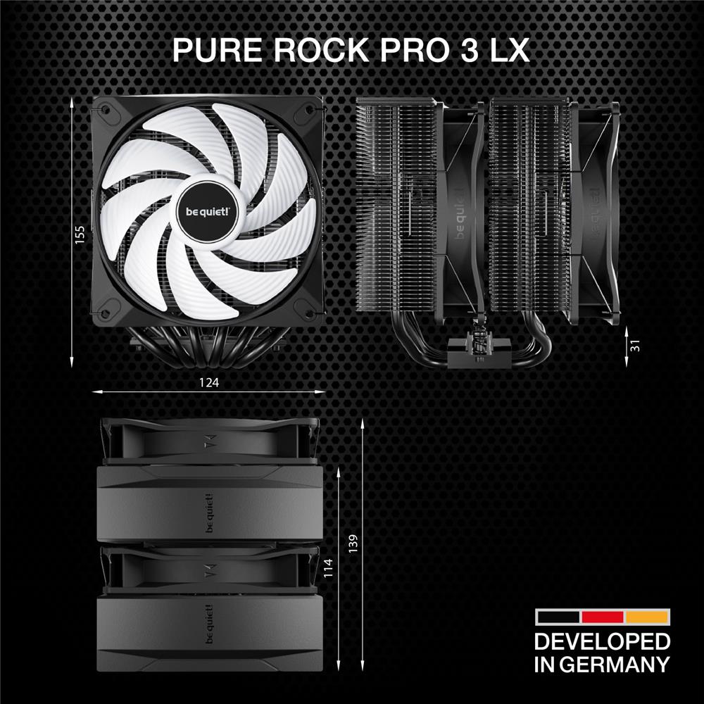 be quiet! Pure Rock Pro 3 LX Luftkühler beeindruckend hohe Kühlleistung sechs 6mm Hochleistungs-Heatpipes