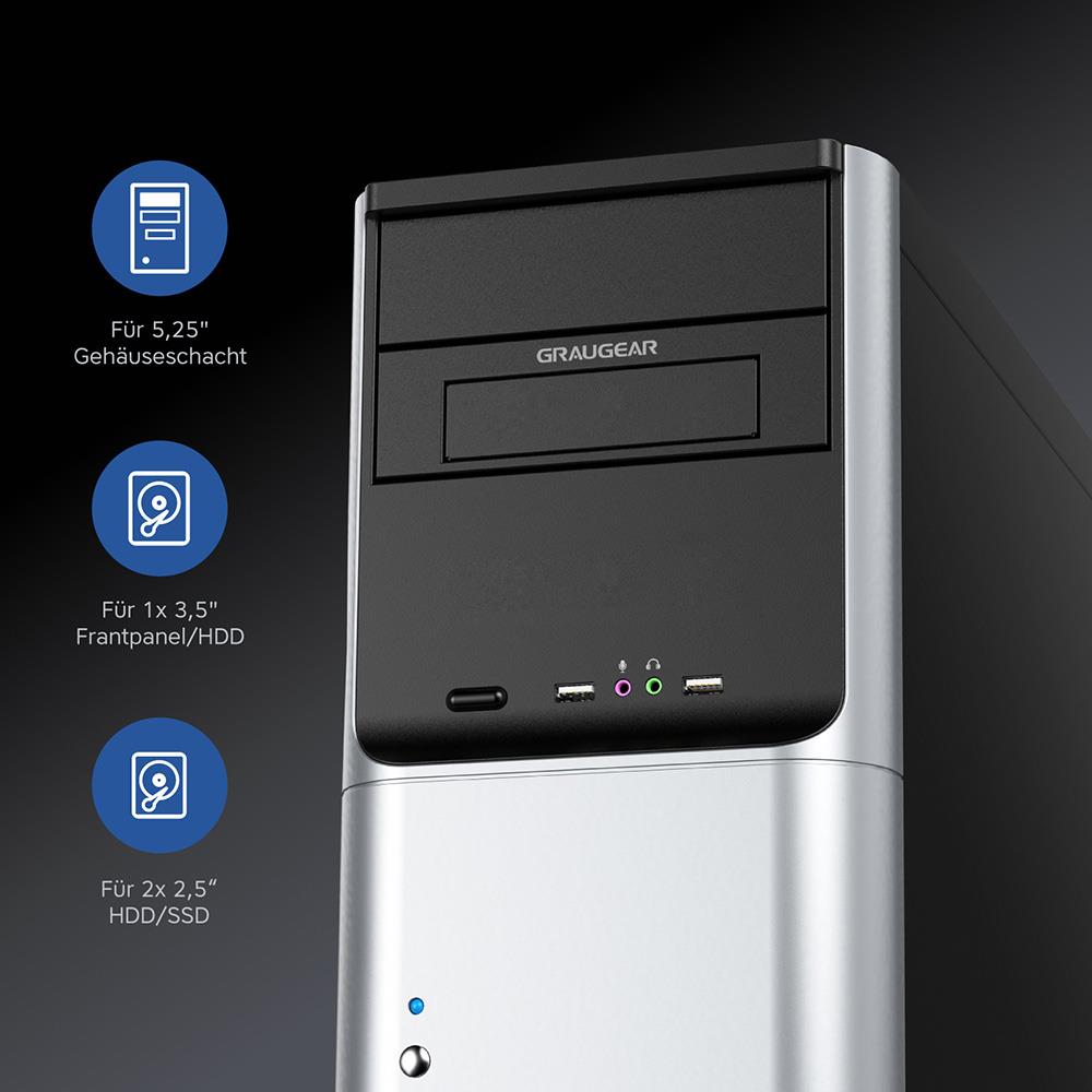 GRAUGEAR Einbaurahmen 5,25 Zoll für 2x 2,5 und 1x 3,5 Zoll HDD SSD