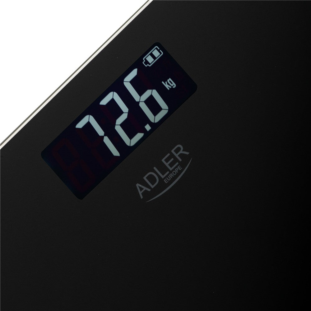 Adler AD 8194B Personenwaage Digital bis 180 kg, USB-C Akku Waage mit LCD Display, 100 g Genauigkeit, Glaswaage für Bad & Körpergewicht, Schwarz
