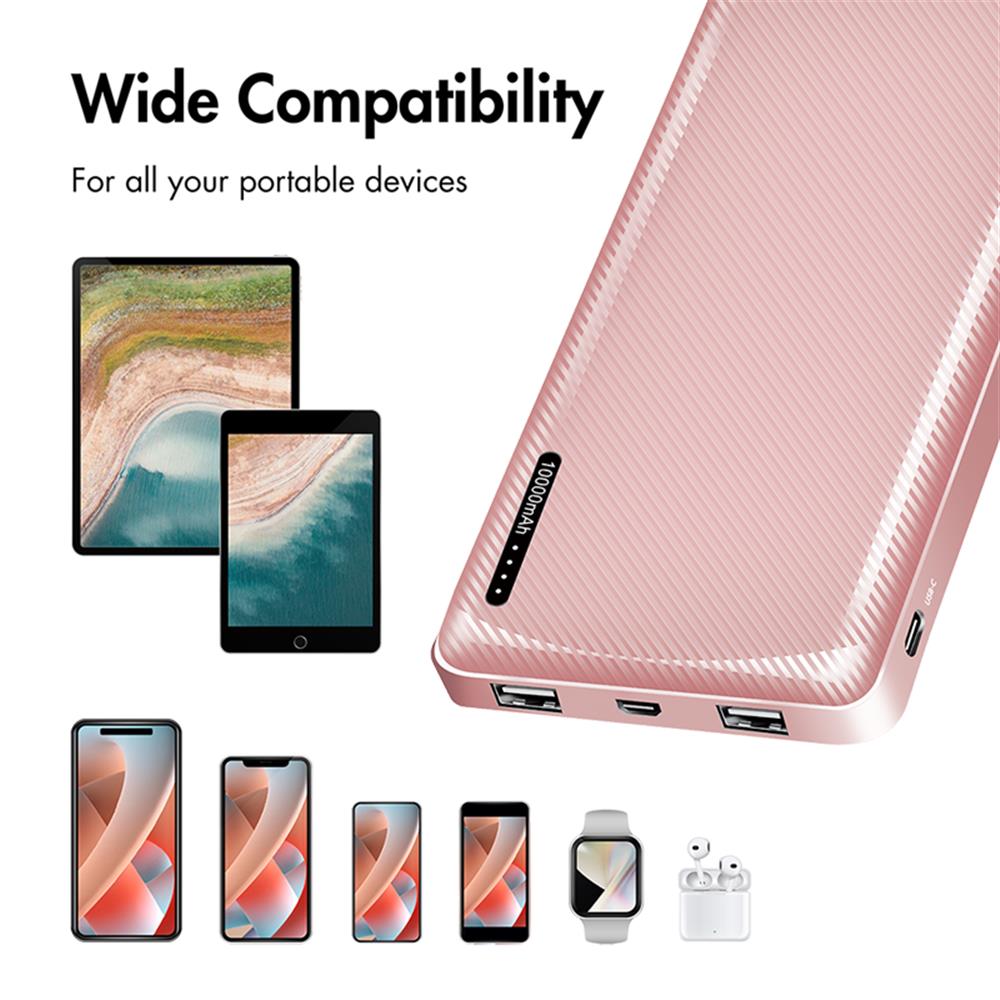 LogiLink Powerbank 10.000 mAh, 2× USB-A & 1× USB-C, Schnellladen, Roségold