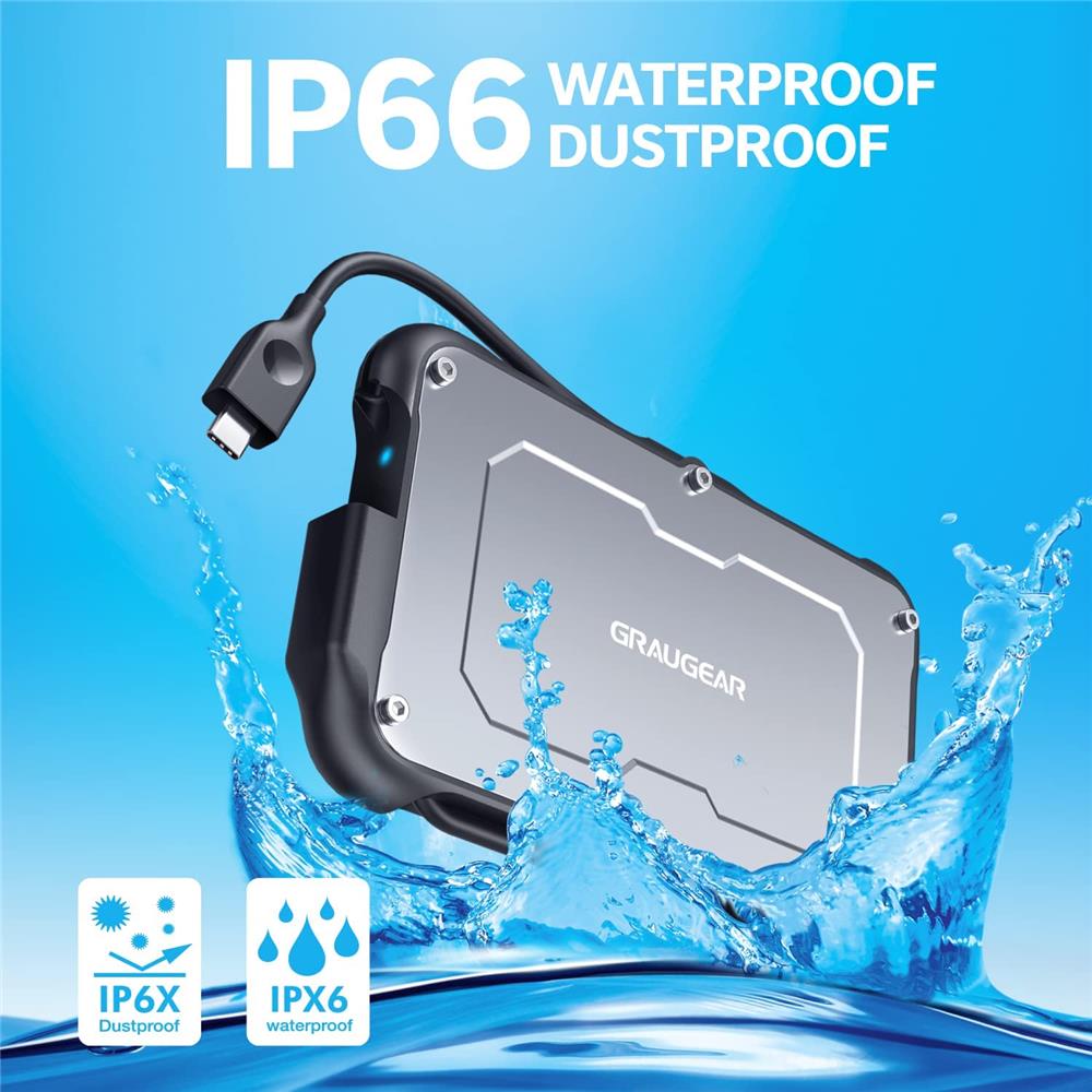 GRAUGEAR USB C Festplattengehäuse für 2,5 Zoll SATA SSD HDD stoßfest