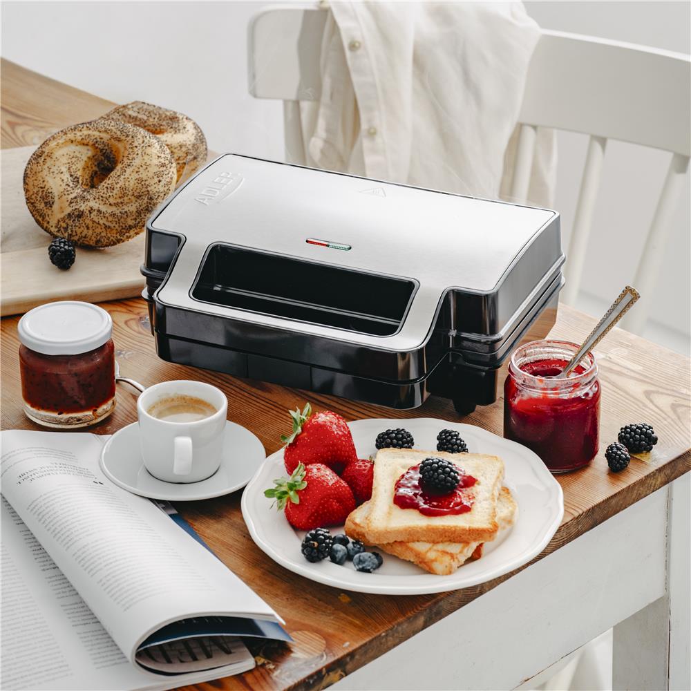 Adler AD 3073 2 in 1 Sandwichmaker und Kontaktgrill Silber Schwarz