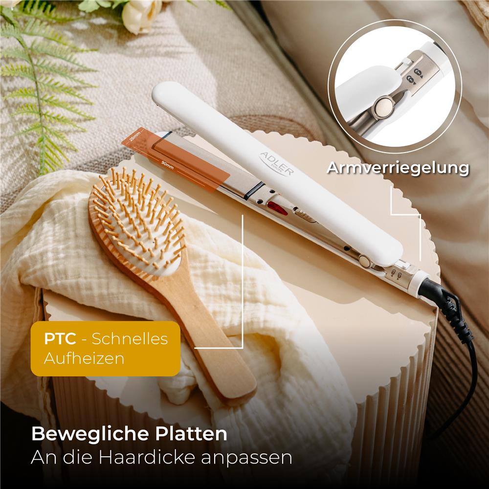 Adler AD 2317 Haarglätter Weiß champagne keramik 200 Grad schnelle Erwärmung