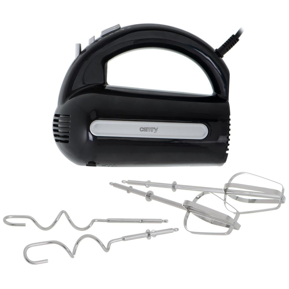 Camry CR 4218 Handmixer schwarz Handrührgerät Rührbesen Knethaken Edelstahl 5 Geschwindigkeiten