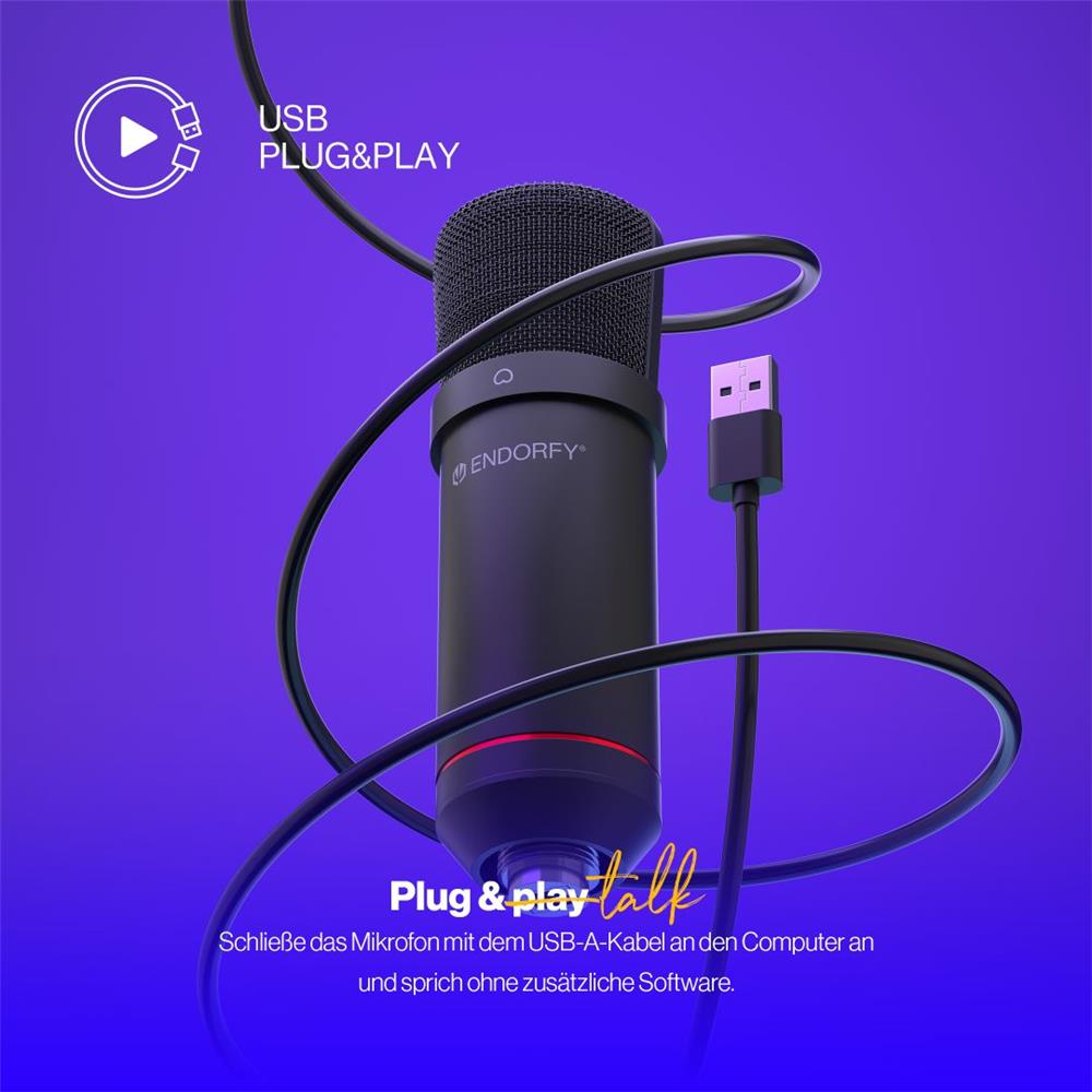 ENDORFY Solum USB Mikrofon Schwarz mit Anti Shock Montage und Gelenkarm