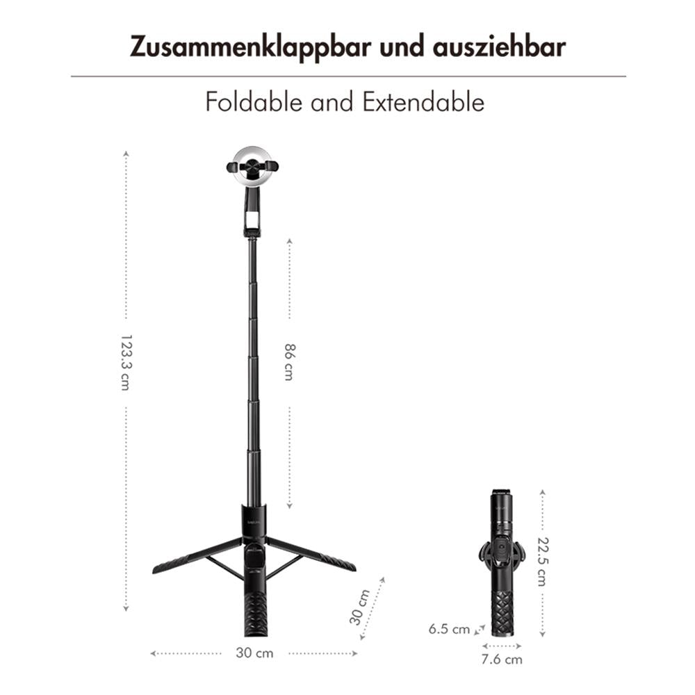 LogiLink Magnetischer Selfie-Stick, Bluetooth 5.0, MagSafe-kompatibel, 86 cm, Schwarz