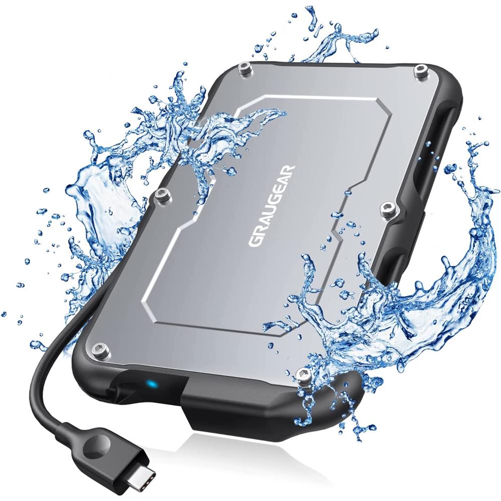 GRAUGEAR USB C Festplattengehäuse für 2,5 Zoll SATA SSD HDD stoßfest