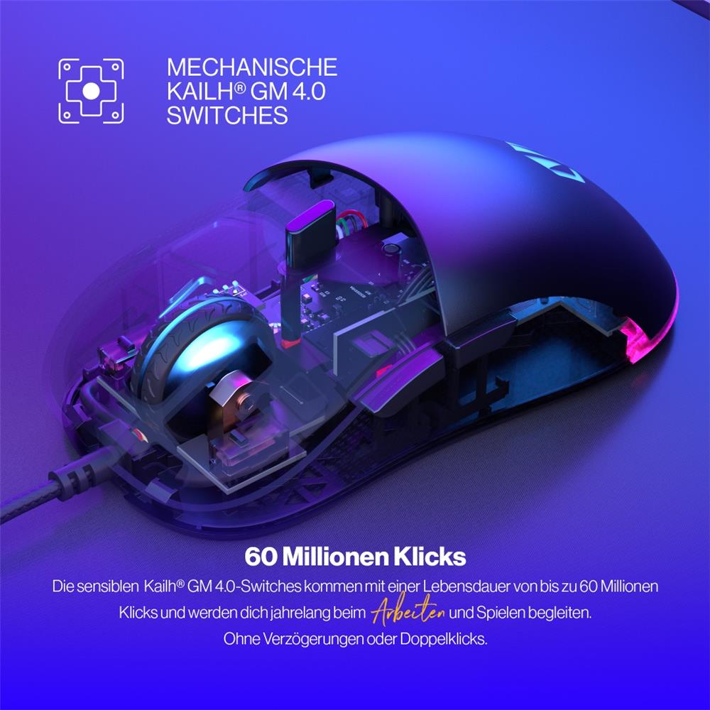 ENDORFY GEM, Leichte Gaming-Maus (67 g), 8000 DPI, Schwarz | EY6A006