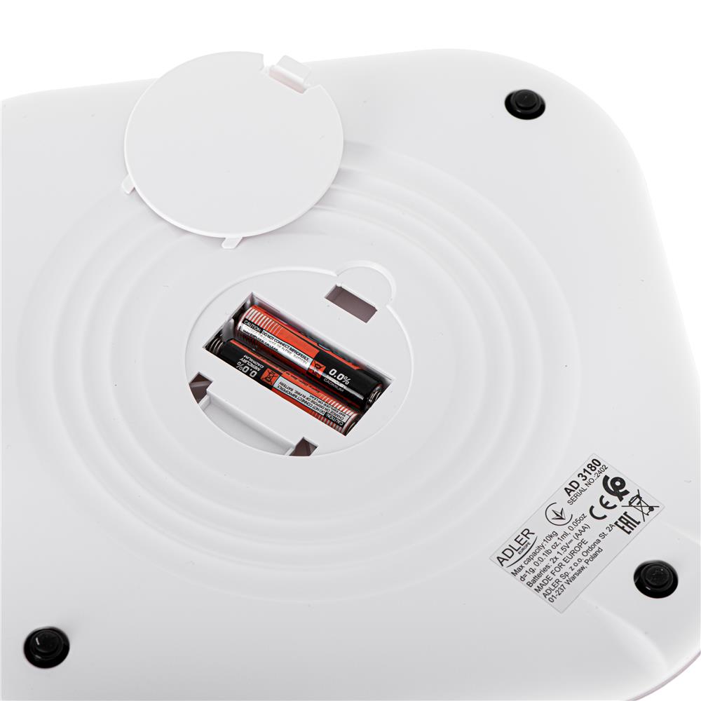 Adler AD 3180 Digitale Küchenwaage 10 kg mit LCD Display und Tara Funktion Weiß