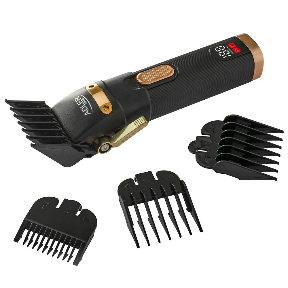 Adler AD 2853 Akku Haarschneider, Haartrimmer für Kopfhaar und Koteletten, Stahlklinge, LED-Display, USB, 0,8-13 mm Schwarz Golden