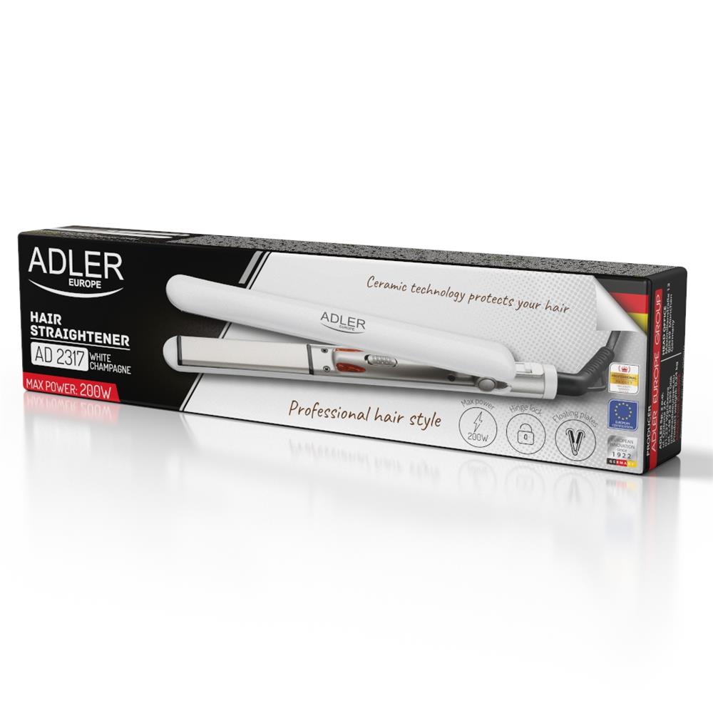 Adler AD 2317 Haarglätter Weiß champagne keramik 200 Grad schnelle Erwärmung