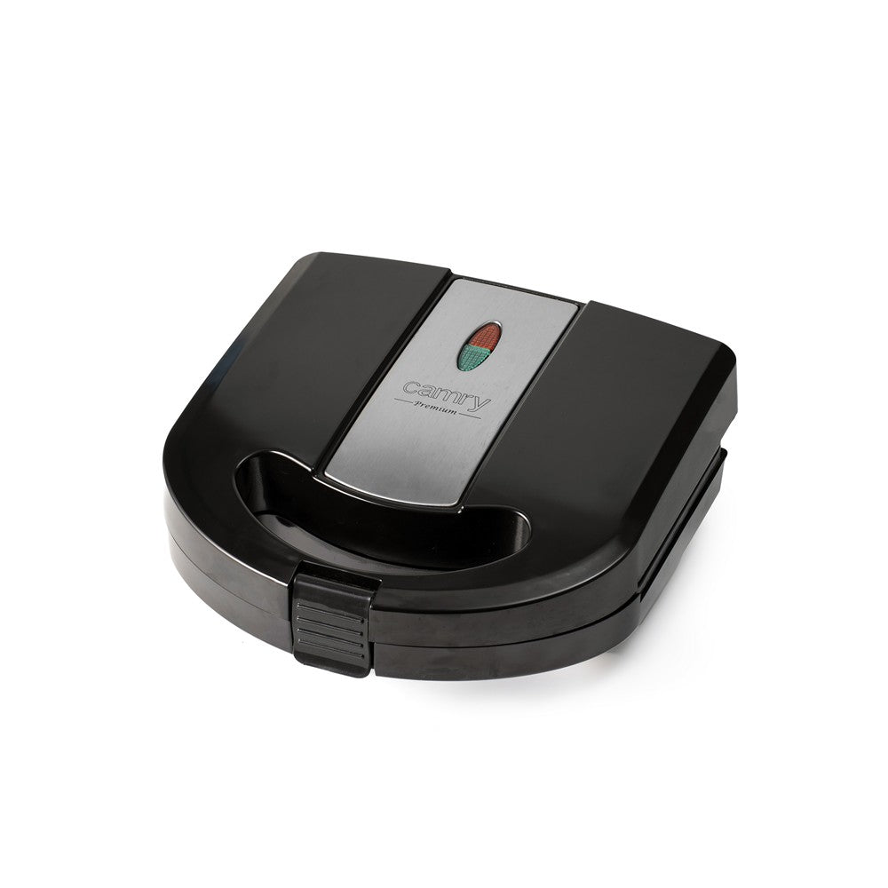 Camry CR 3063 Sandwichmaker 3-in-1, Kontaktgrill und Nusskuchen-Maker, wechselbare Antihaft-Platten, 750 W, Cool-Touch-Griff, vertikal lagerbar, Schwarz-Silber