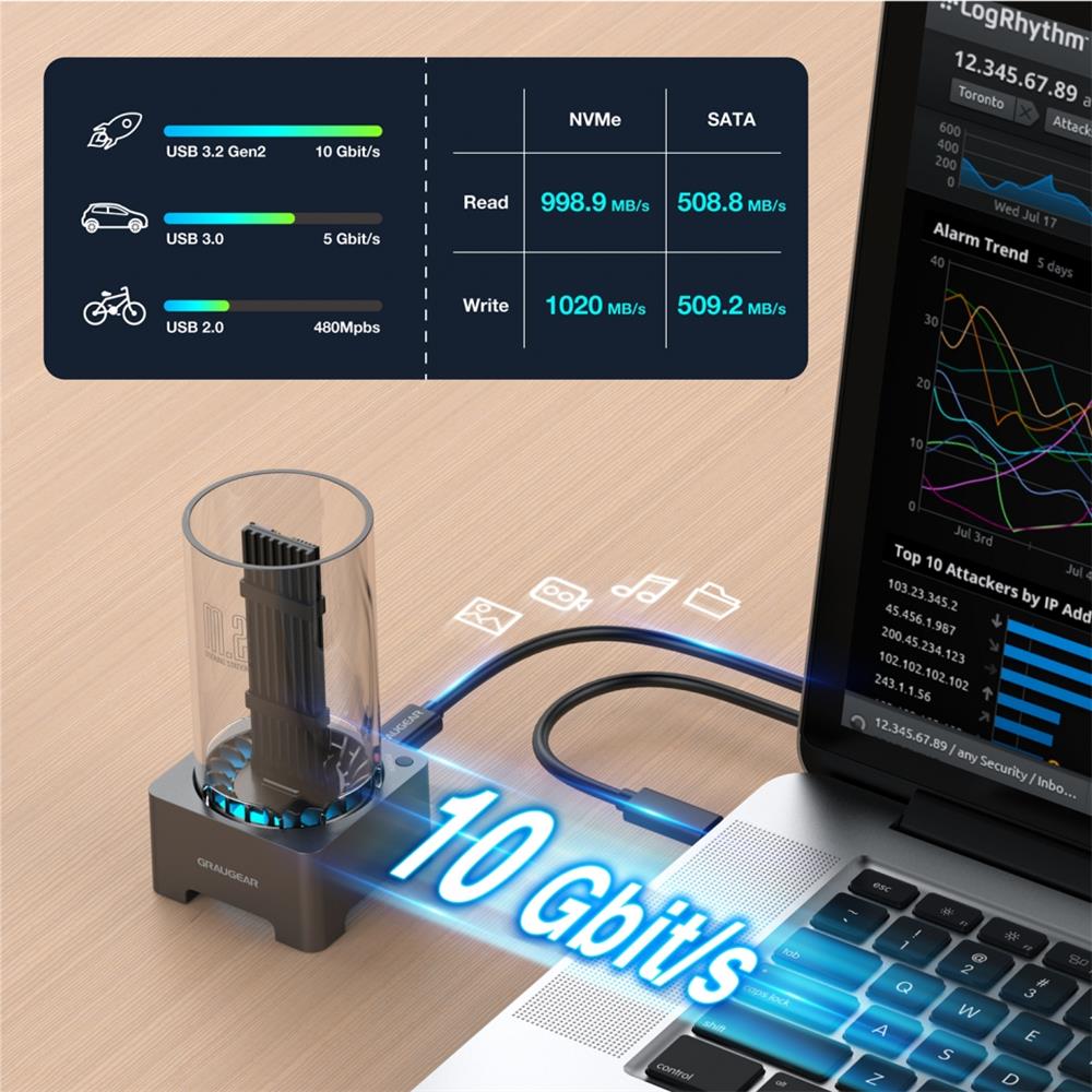 GRAUGEAR USB C Dockingstation für M.2 NVMe NGFF SSD USB 3.2 10 Gbit/s