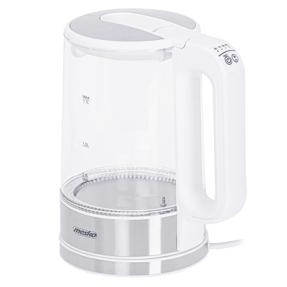 Mesko MS 1301W Glas Wasserkocher 1,7 L mit Temperaturwahl LED Weiß