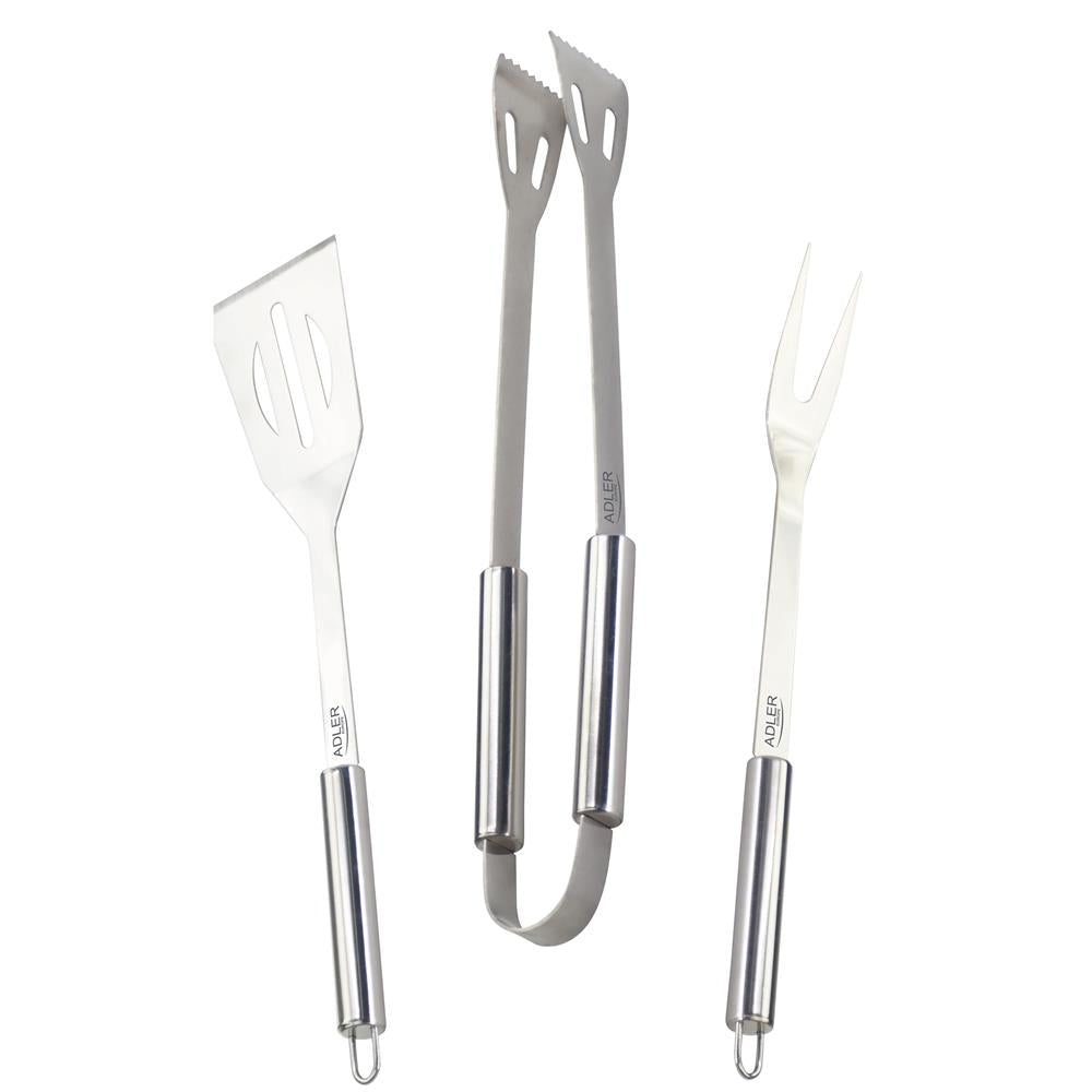 Adler AD 6729 Grillbesteck Set Grillzange Grillgabel Grillwender Edelstahl silber