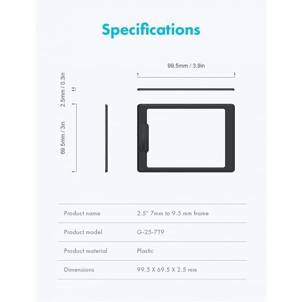 GRAUGEAR Einbaurahmen für 2,5 Zoll HDD SSD 7 auf 9,5 mm