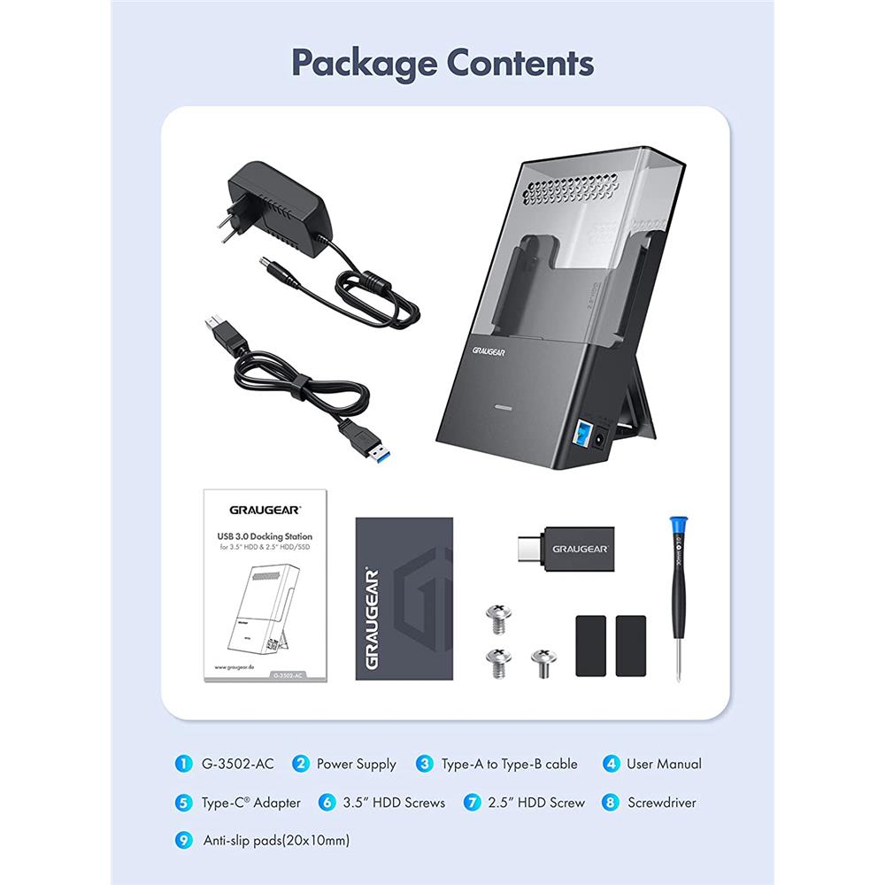 GRAUGEAR Festplatten Dockingstation G3502 AC für 2,5 und 3,5 Zoll HDD SSD