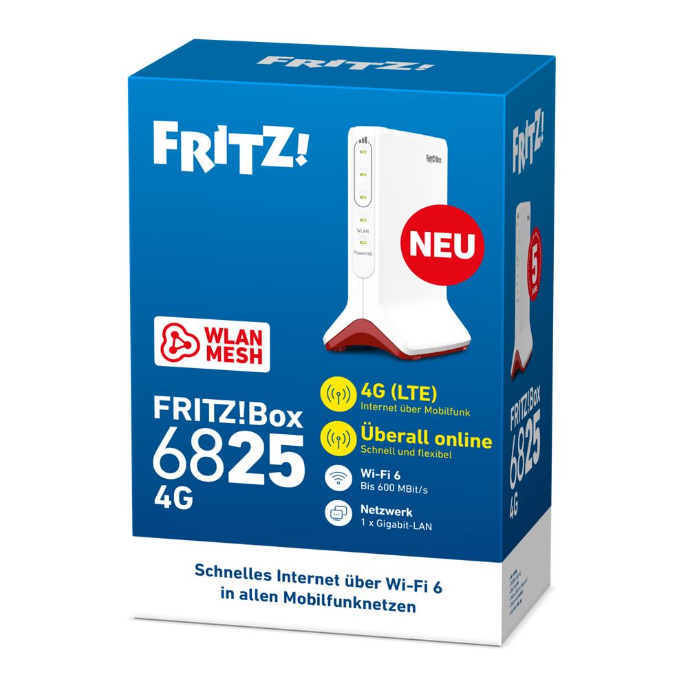 FRITZ!Box 6825 4G - WLAN-Router für Mobilfunk über 4G und 3G bis 300 MBit/s, Wi-Fi 6