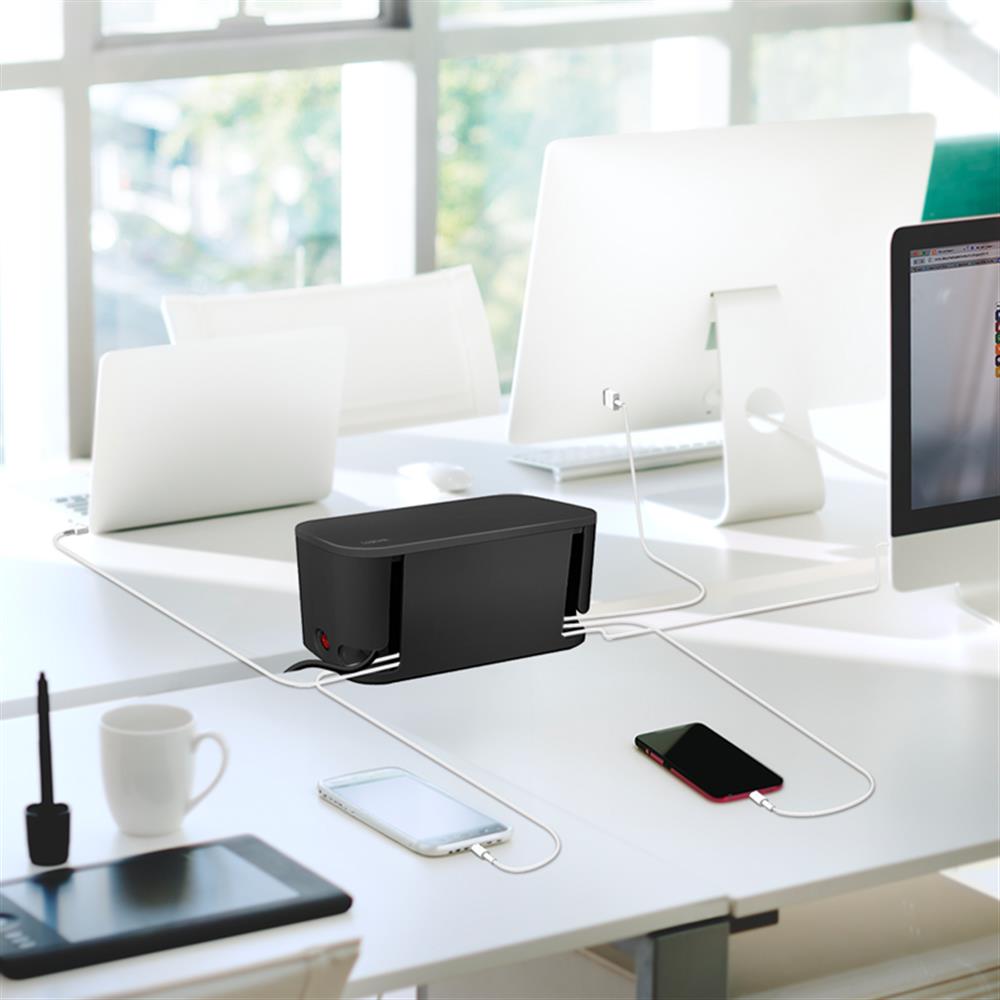 LogiLink Kabelbox mit 5 fach Steckdosenleiste und 3 USB Schwarz