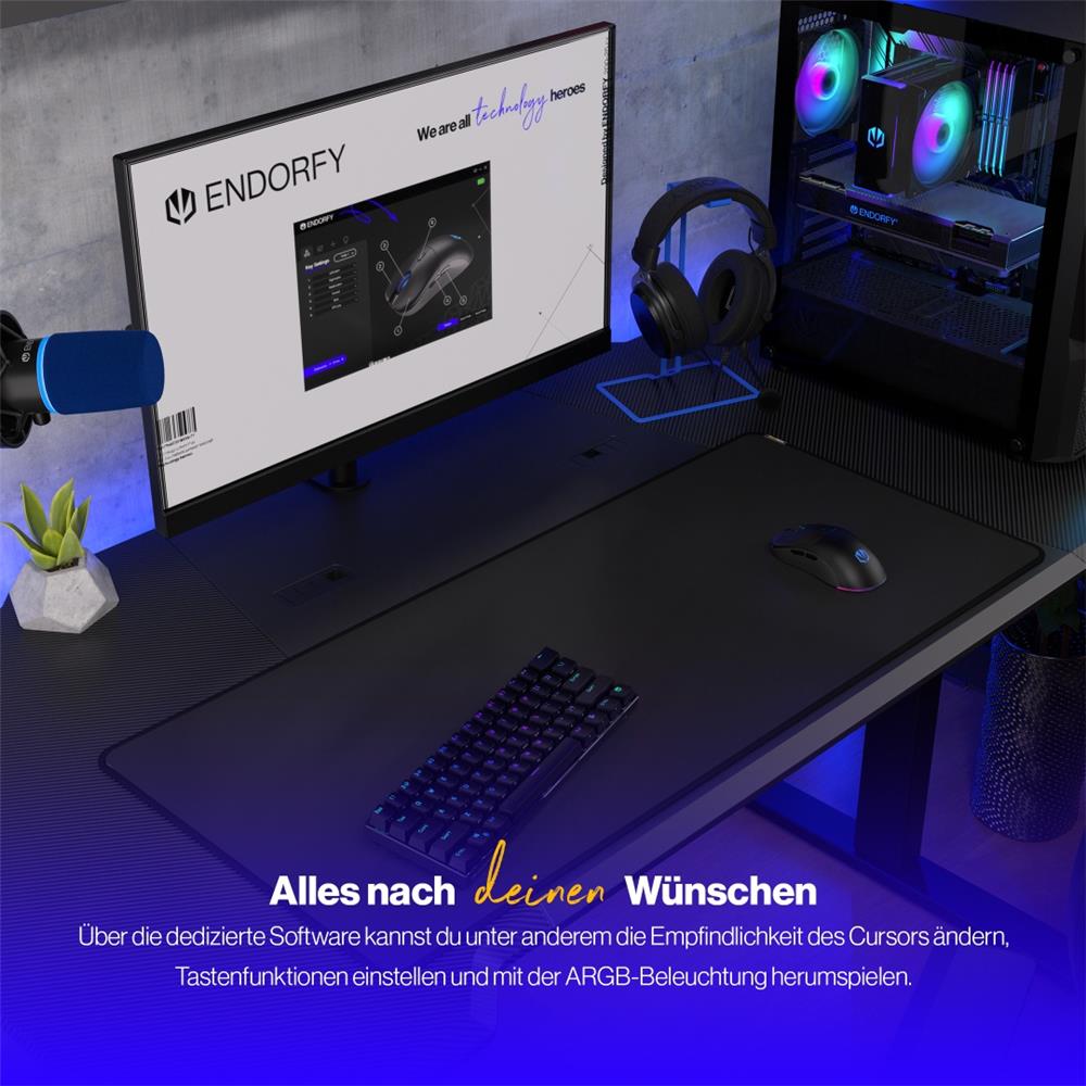 ENDORFY Gem Plus Wireless Gaming Maus kabellos 26000 DPI leicht 74 g Schwarz
