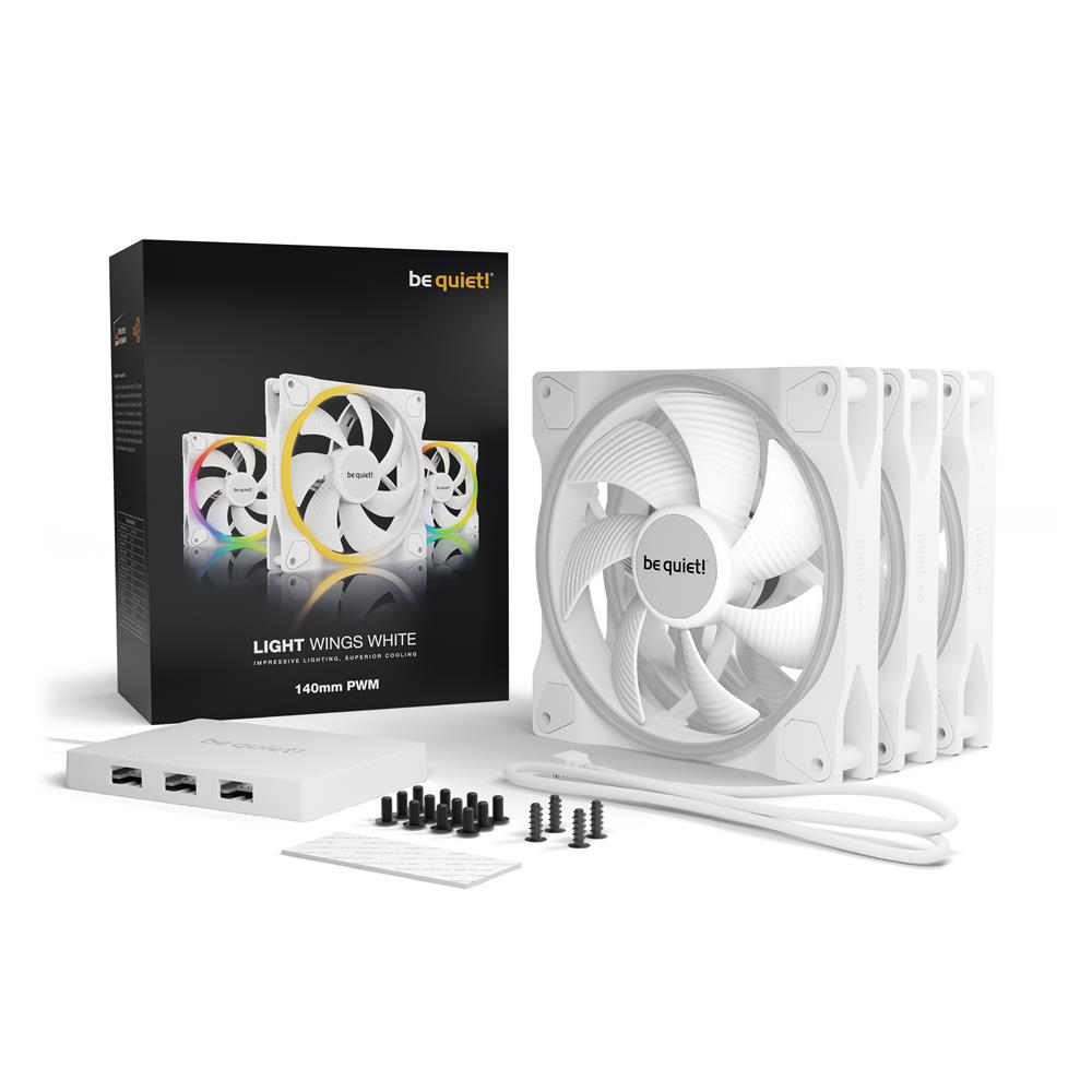 be quiet! Light Wings White 140mm PWM 3er Pack 4-pin Gehäuselüfter Weiß mit ARGB-Beleuchtung