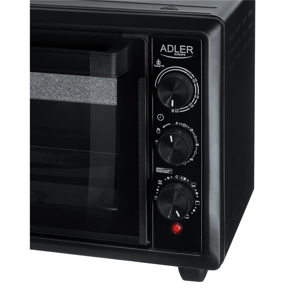 Adler AD 6023 Mini Backofen 26 L mit Umluft Timer und Backblech Schwarz