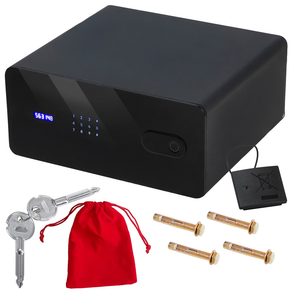 Adler AD 1044 Tresor mit Fingerabdruck, Möbeltresor 17 L, Safe mit Zahlencode, Notschlüssel, Alarm, Touchscreen, Dokumententresor für Zuhause Büro, Schwarz