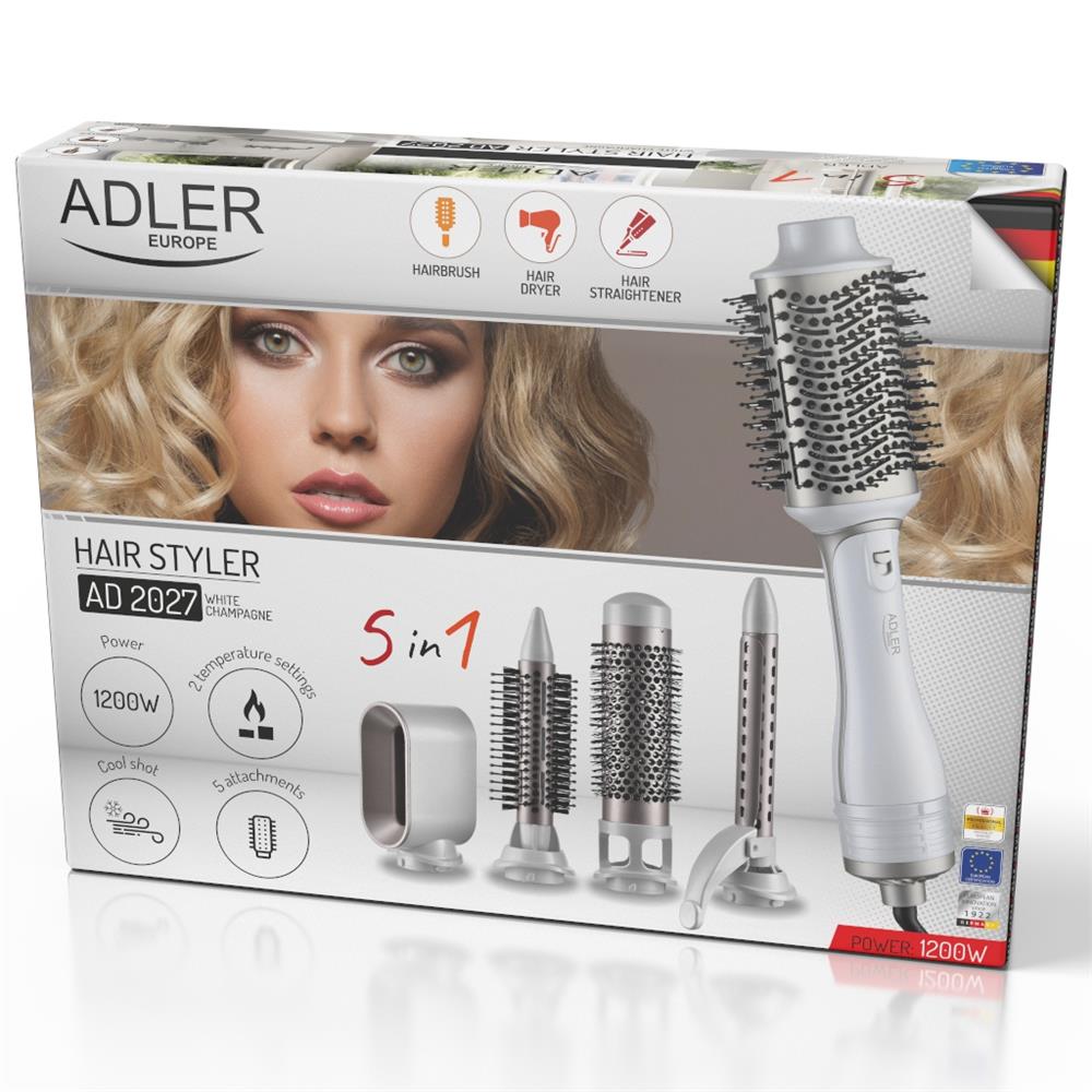 Adler AD 2027 Weiß champagne Haar styler 5 in 1 1200W Kaltlufttaste 2 Temperatureinstellungen Lockenstab Rundbürste