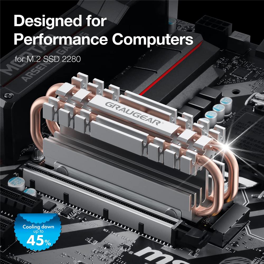 GRAUGEAR Passiver Heatpipe Kühler für M.2 2280 SSD lautlos