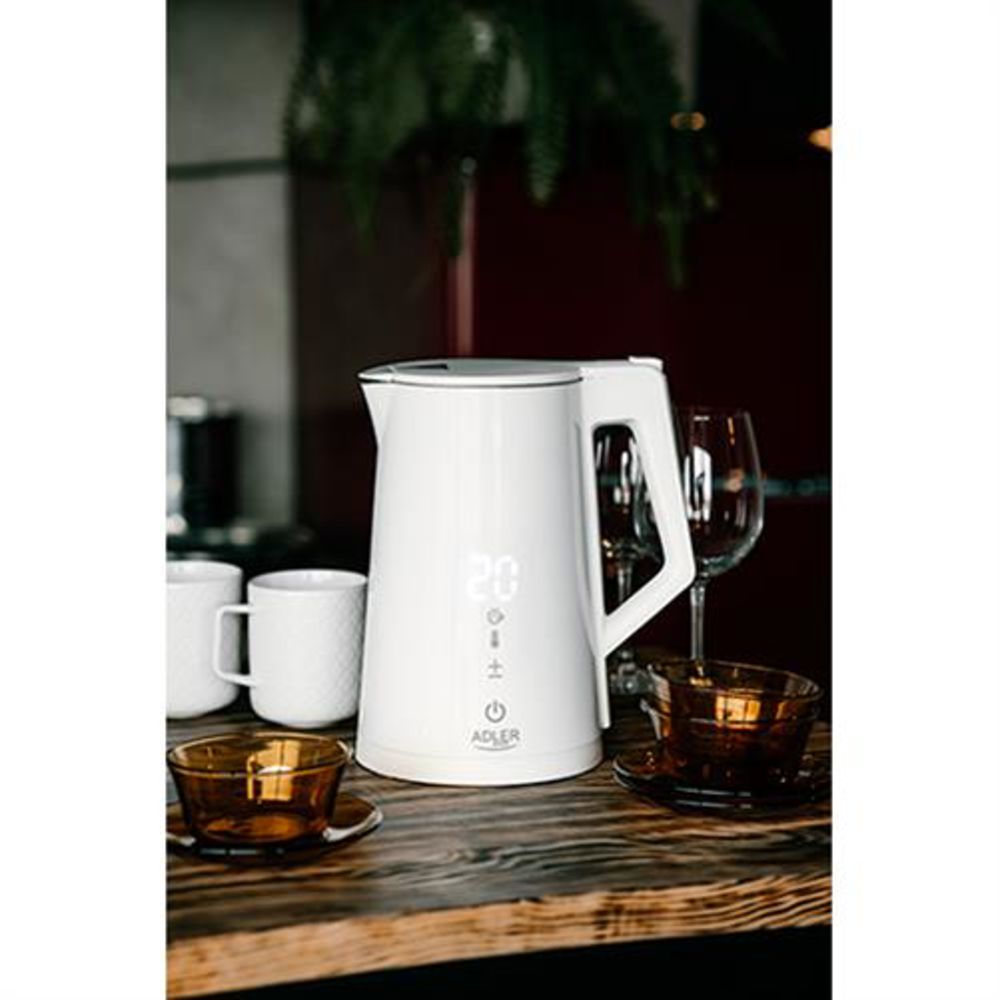 Adler AD 1345 Wasserkocher in Weiß, 1,7 Liter, 2200 Watt, aus Edelstahl mit Temperatureinstellung