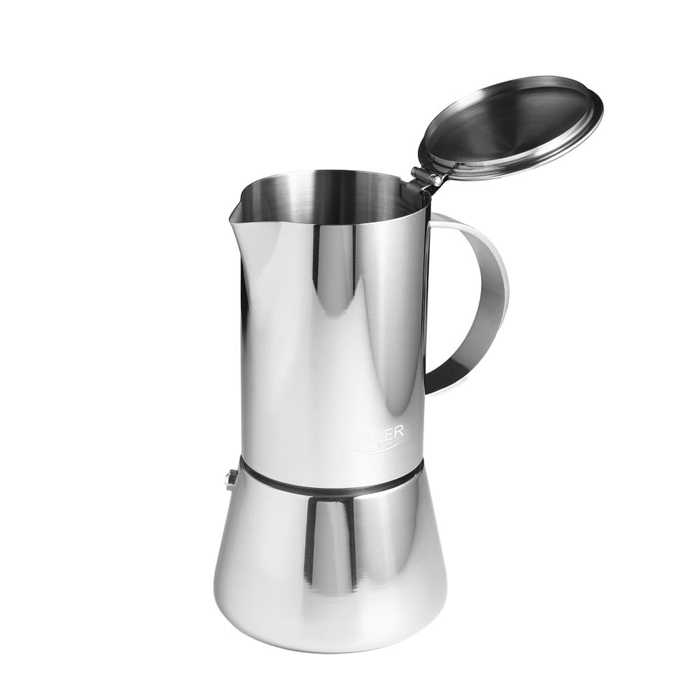 Adler AD 4419 Espresso Kaffeemaschine 350 ml aus Edelstahl silber, spülmaschinenfest