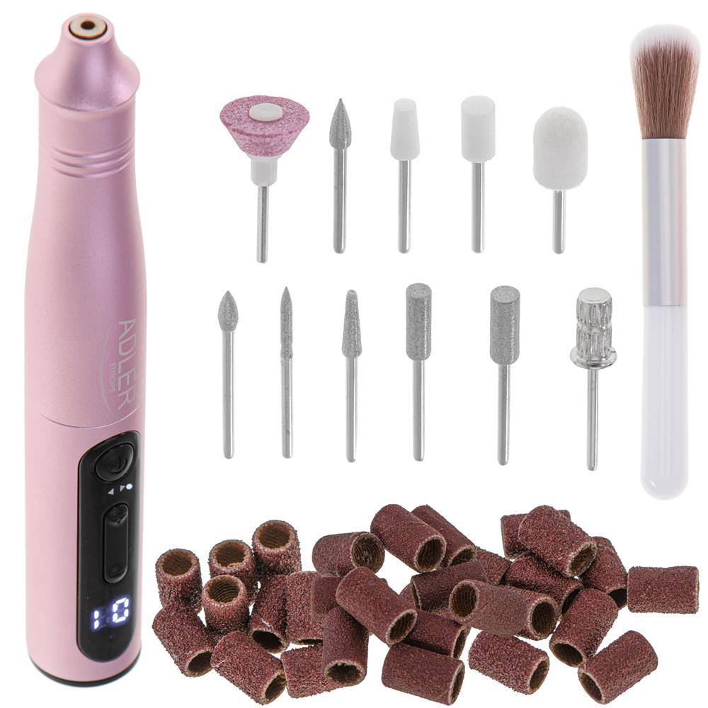 Adler AD 2181 Elektrischer Nagelfräser Set für Maniküre und Pediküre, Nagelfeile Rosa