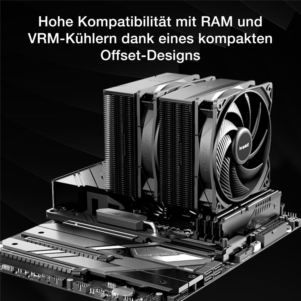 be quiet! Pure Rock Pro 3 Luftkühler beeindruckend hohe Kühlleistung 6 schwarze 6mm Hochleistungs-Heatpipes