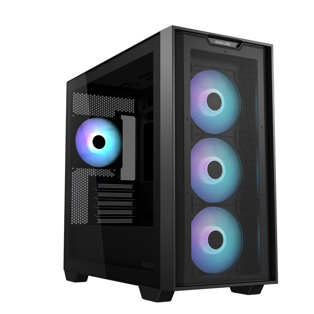 ASUS A21 PLUS TG ARGB Black microATX PC Gehäuse mit Mesh Front und 4 ARGB Lüftern