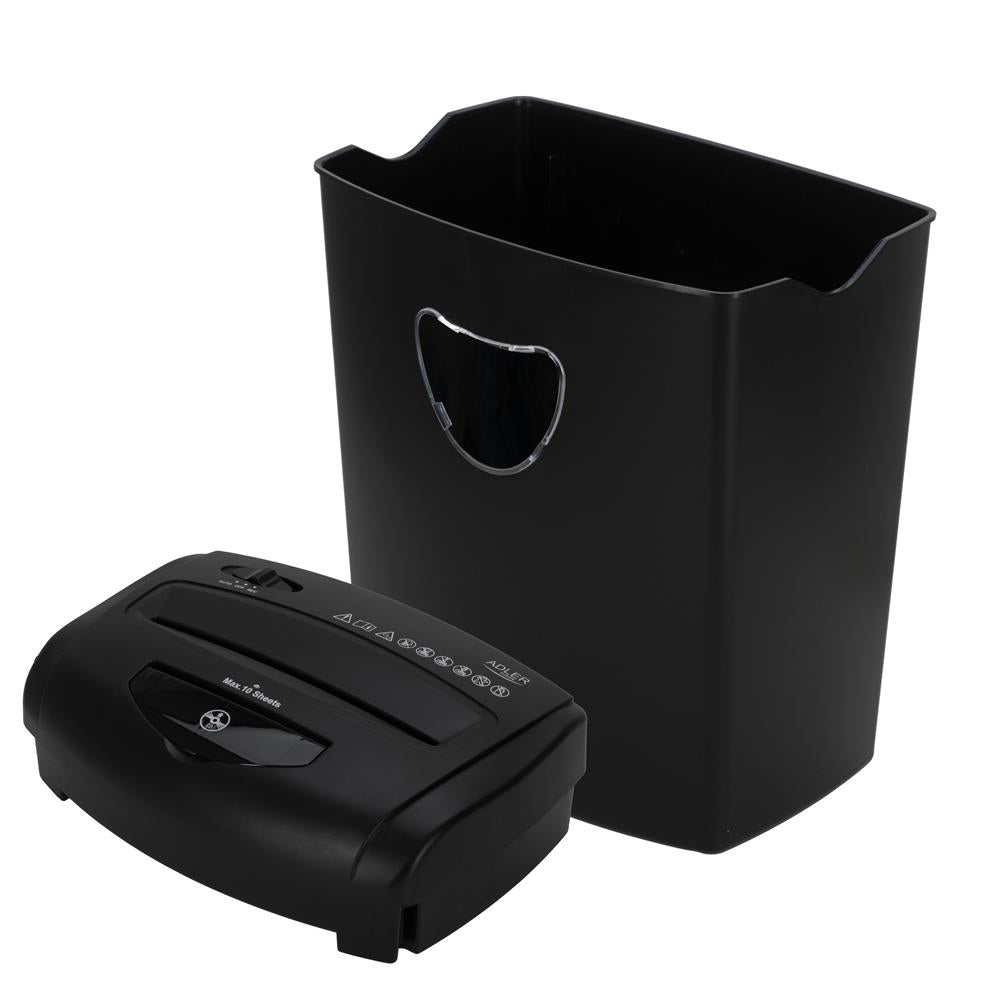 Adler AD 1038 Aktenvernichter Schwarz P4 10 Blatt 21L 330W für Papier CD Kreditkarten A4