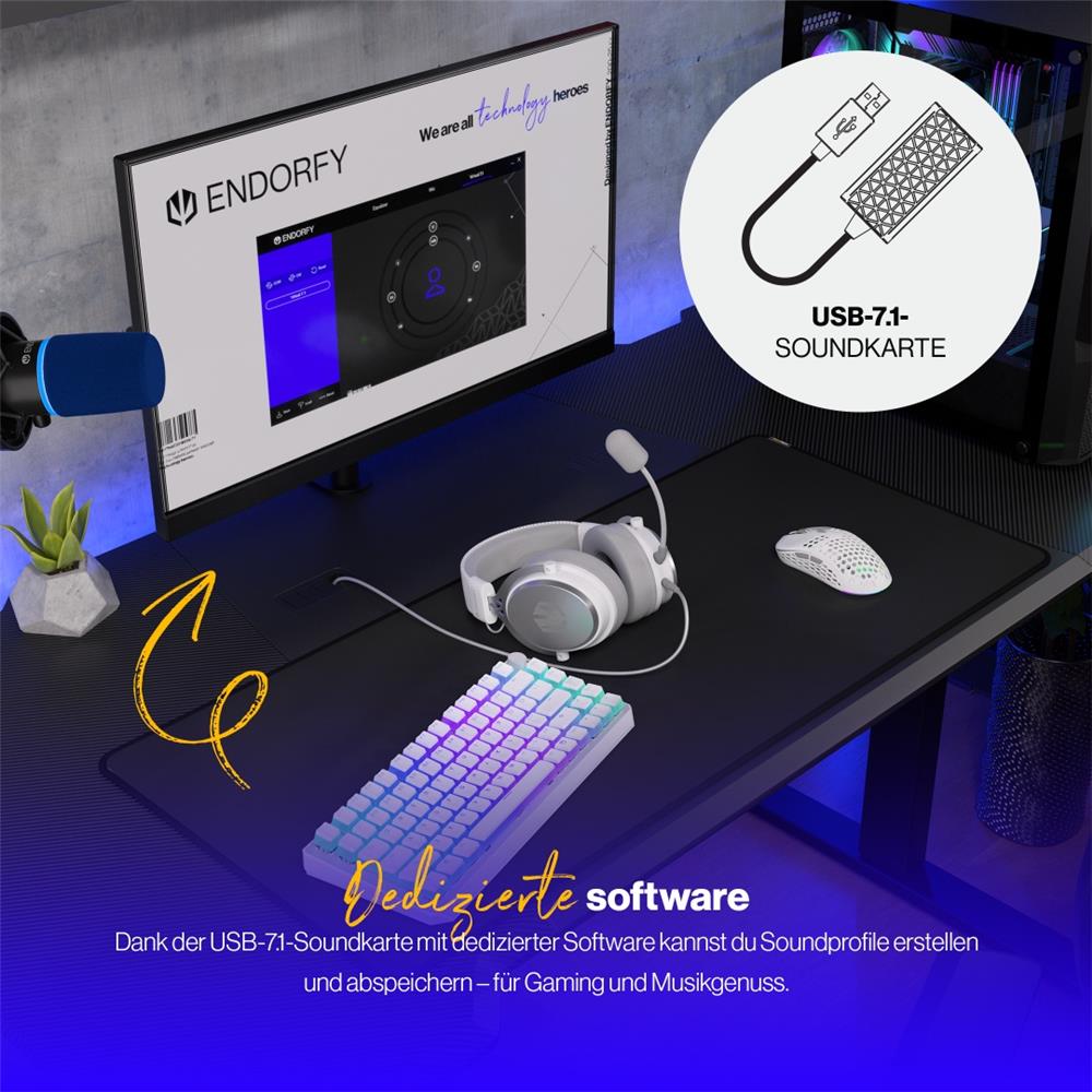 ENDORFY VIRO Plus USB OWH EY1A005, Weiß, Headset, Kopfhörer mit Mikrofon, Klinke, Over-Ear