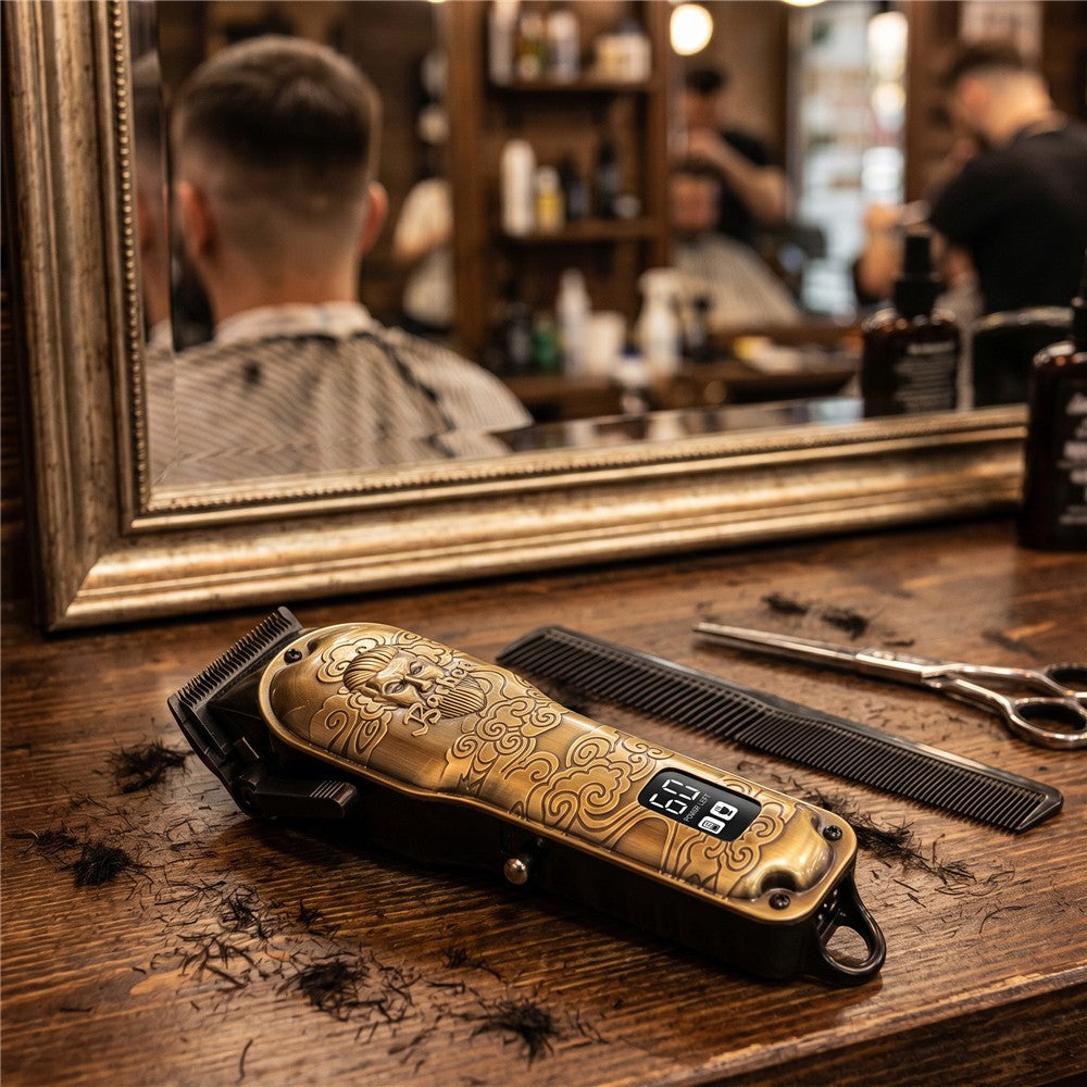 Adler AD 2857 Barber Profi Haarschneider Trimmer, Rasierapparat Haartrimmer für Bart, Kopfhaar und Koteletten, Keramikklinge, USB-C, Metallgehäuse Golden