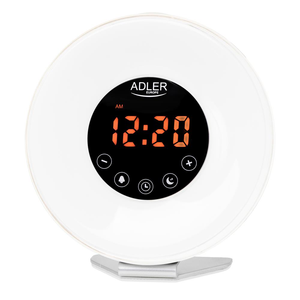 Adler AD 1916 Wake-Up Light Wecker mit Sonnenaufgangssimulation, Naturgeräuschen, FM-Radio und Farbbeleuchtung