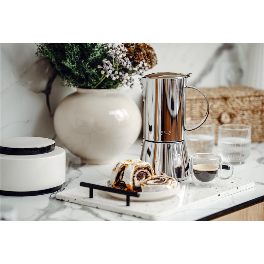 Adler AD 4417 Espresso Kaffeemaschine 620 ml aus Edelstahl silber, spülmaschinenfest