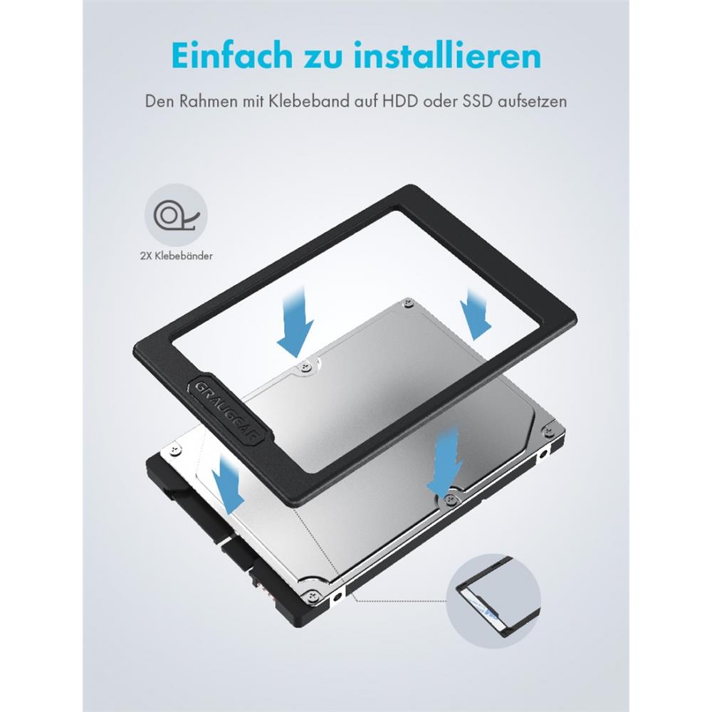 GRAUGEAR Einbaurahmen für 2,5 Zoll HDD SSD 7 auf 9,5 mm