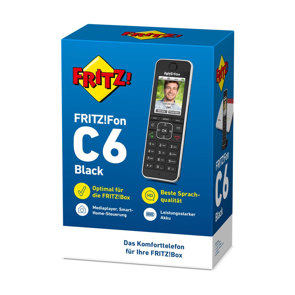 FRITZ!Fon C6 – Schwarzes DECT-Telefon mit Smart-Home-Steuerung & HD-Qualität
